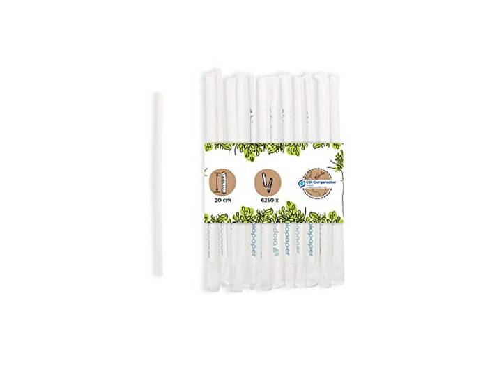 BIOZOYG Papier Trinkhalme 20 cm Strohhalm 5 mm Ø I Trinkhalm biologisch abbaubar I weiße Strohhalme einzeln verpackt I Party Trinkhalme für Cocktails I Papierstrohhalme vertikal gerollt 6250 Stück