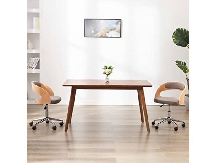 HGPOTUY Esszimmerstühle 2 STK. Drehbar Taupe Bugholz Stoff Gepolstert, Ergonomisch, Rollen, Belastbar bis 110 kg, Einfacher Aufbau