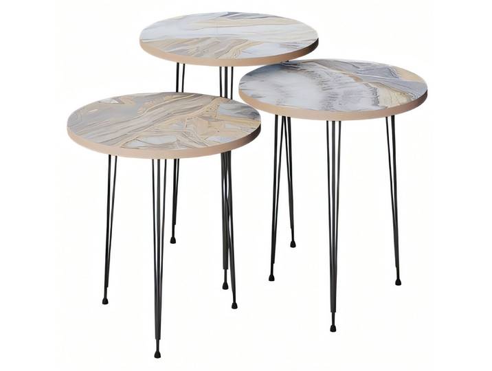 Xlmoebel Satztisch Grauer Couchtisch aus Holz und Metall von XLMOEBEL, rund (Packung, 3er-Set), Made in Europa