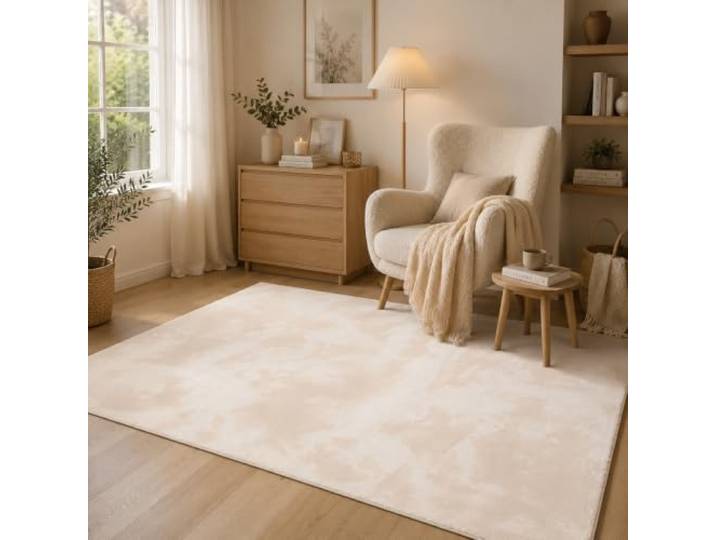 Tapis Fausse Fourrure Pearl Crème – Tapis Shaggy Doux à Poils Longs