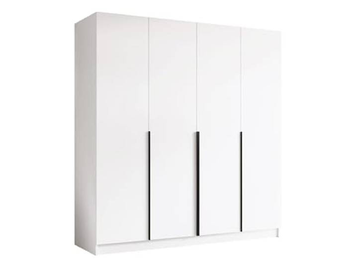 Mirjan24 Kleiderschrank mit Einlegeböden und Kleiderstange Salkor I, Vielseitiger Drehtürenschrank, Elegantes Kleiderschrank 4-türig (Weiß/Weiß + Schwarz)