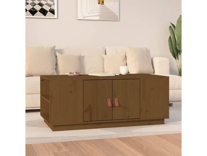 furnicato Couchtisch Moderner aus massivem Kiefernholz 100x50x41 cm Honigbraun (1-St), Wohnzimmertisch mit Ablage und Fächern für ordentliche Aufbewahrung