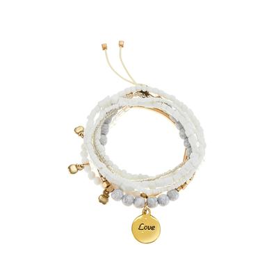 Armketten Set LASCANA, Damen, Gr. Glas Stein, gold (weiß, goldfarben), Glas, Stein, glänzend, Armbänder Armband Perlenarmband, elastisches Armband mit Anhänger, Armband Set