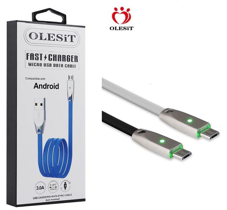 Olesit Gecertificeerde TPE Micro-USB Kabel - 1 Meter - Fast Charge 3.0A High Speed Laadsnoer