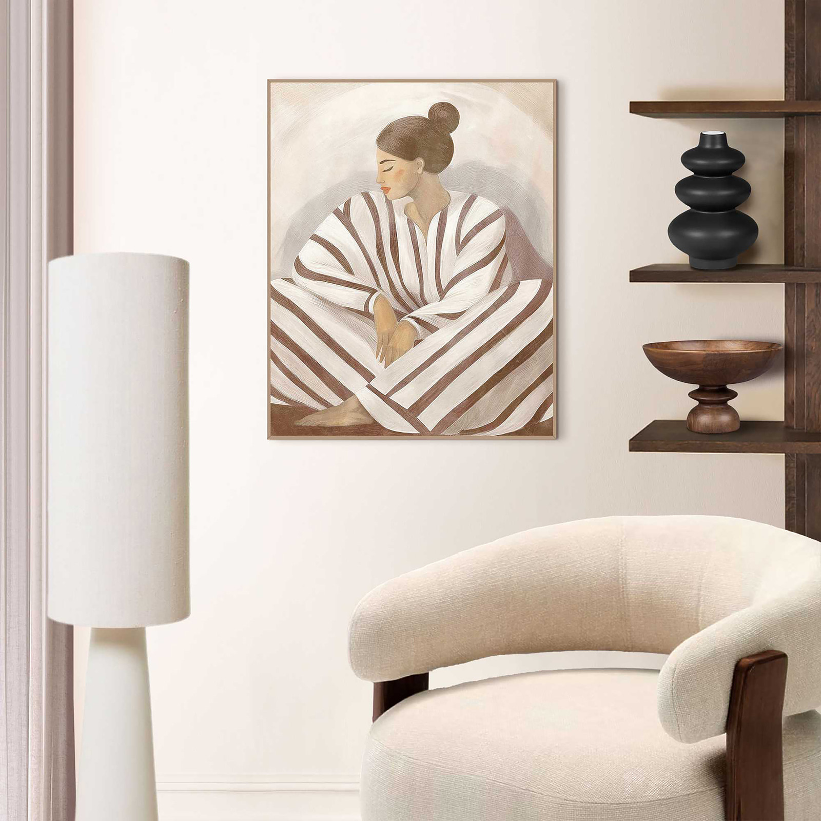 home24 Kunstprint Zen Lady MDF bruin/multicolour, 40 x 50 x 1 cm