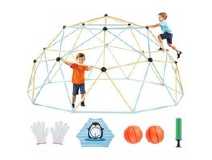 VEVOR Klimkoepel Geometrisch Klimrek met 2 Basketbalballen & Net (305 cm), Klimrek met een draagvermogen van 453 kg, Klimtoestel voor Kinderen van 3 tot 10 Jaar, Tuinspeelgoed, Speeltuin
