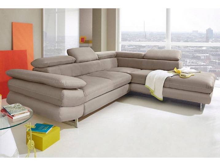 COTTA Ecksofa Solution L-Form, Design Sofa, bequeme Wellenunterfederung, Design Fuß, mit Arm- & Kopfteilverstellung, wahlweise mit Schlaffunktion