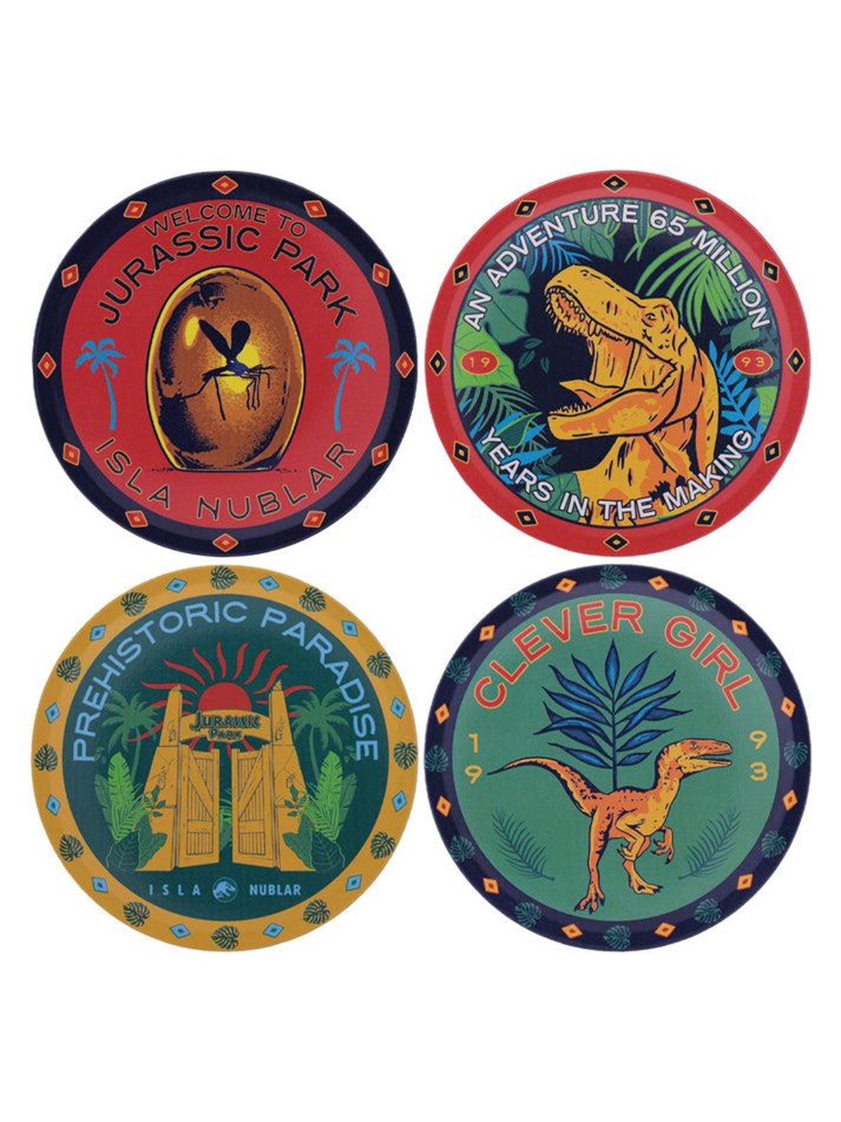 FaNaTtik - Jurassic Park Set of 4 Printed Metal Drinks Coasters - Untersetzer