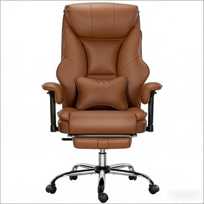 MODFU Ergonomischer Bürostuhl PU Braun mit Fußlehne, höhenverstellbar