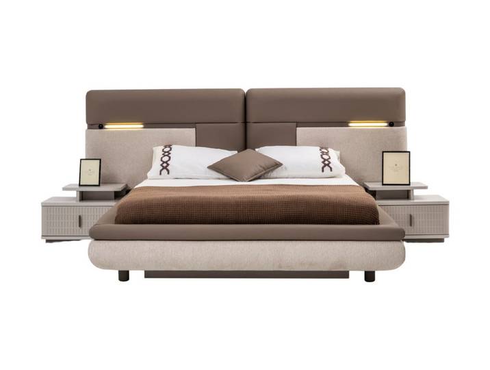 Villa Möbel Boxspringbett Roenesans (Bett, Bett mit Kopfteil), Gepolstertes Kopfteil und ruhige Naturtöne