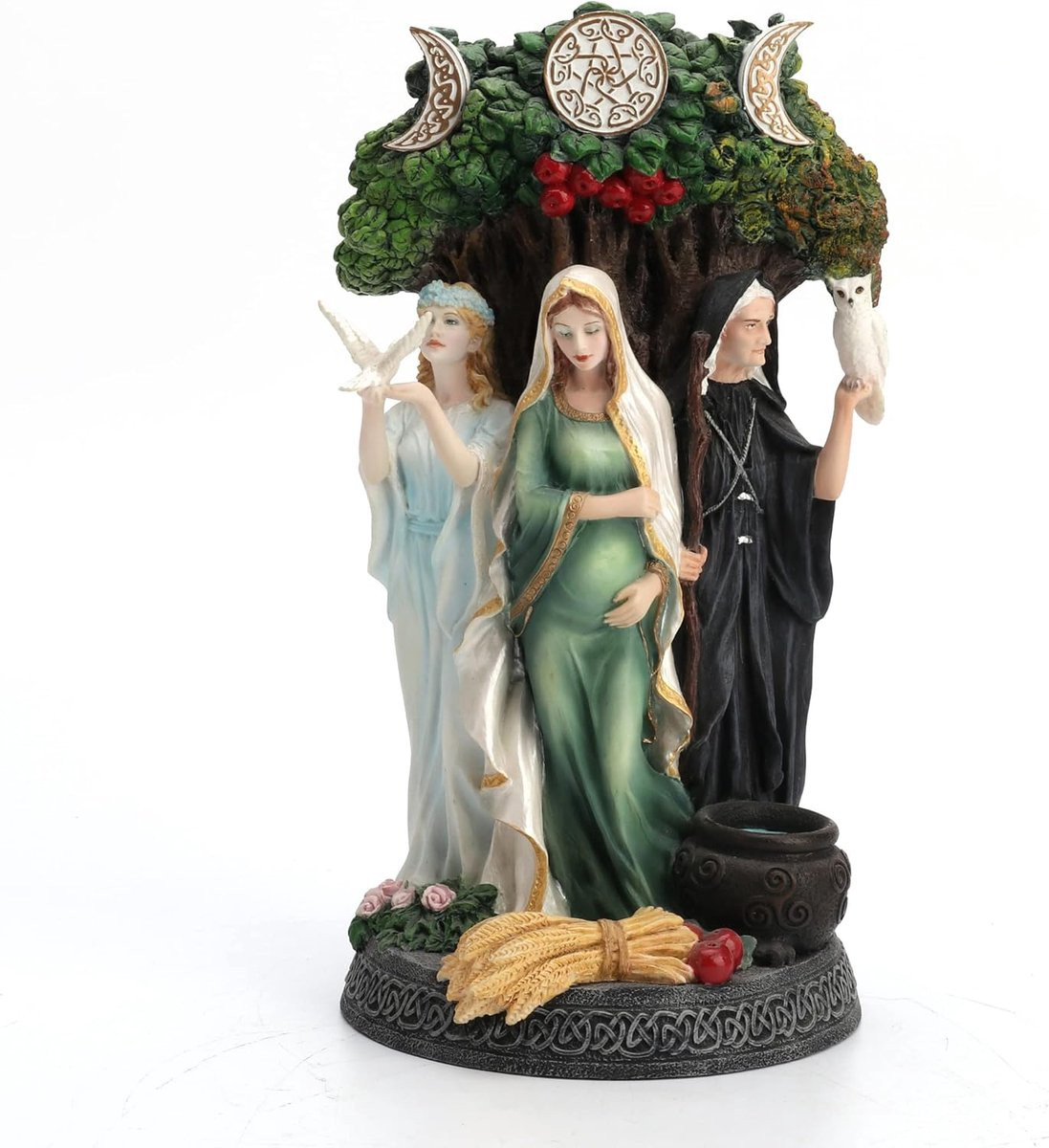 Driemaal Godin Beeld Moeder Maagd Oude Vrouw - Gedetailleerd Handgeschilderd Decoratief Beeld - Veelkleurig