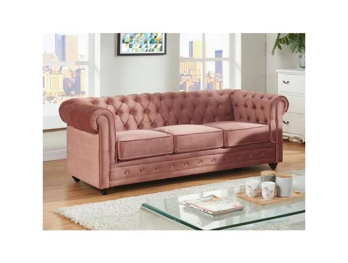 Canapé 3 places en velours CHESTERFIELD - Rose pastel - Fixe - Contemporain - Design