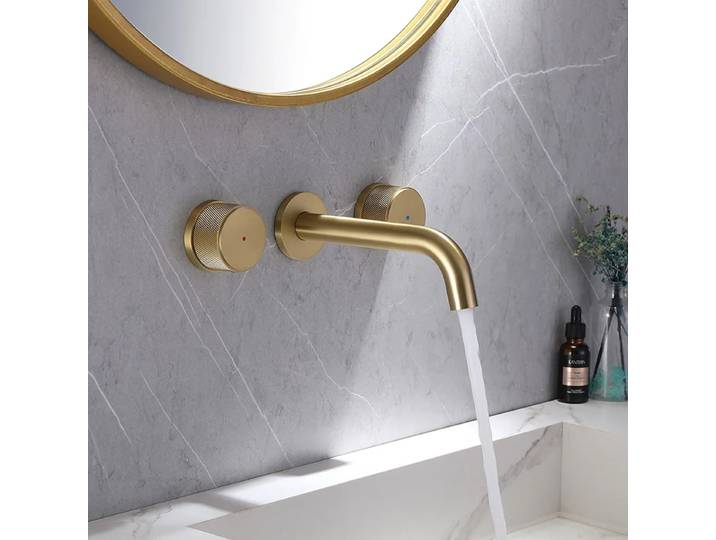 Robinet de salle de bain mural noir mat à double poignée, mitigeur eau chaude et froide, robinet de lavabo chromé