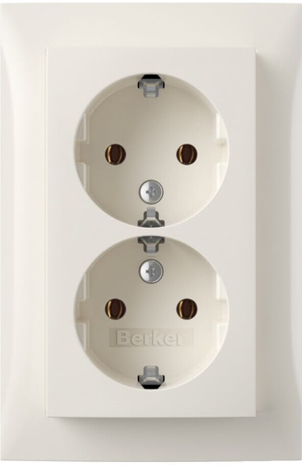 Berker SCHUKO-Doppelsteckdose Abdeckpl. pws-glanz 47748989)