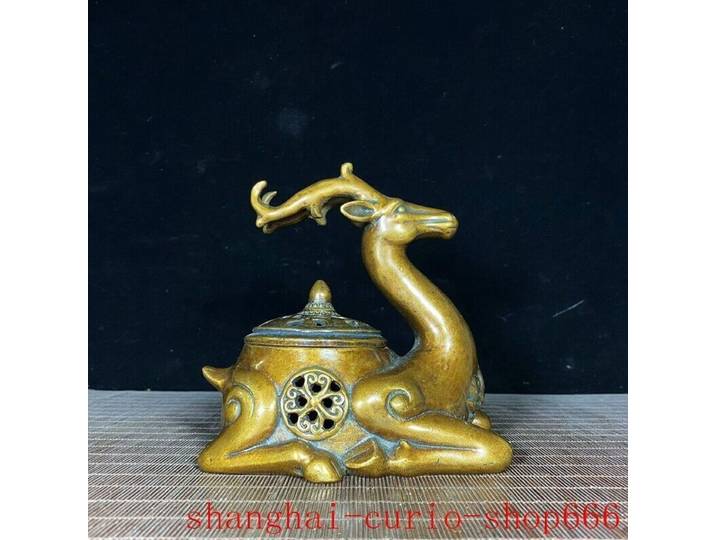 6.6 collection vieille chine bronze antique fengshui cerf statue brûleur d'encens encensoir