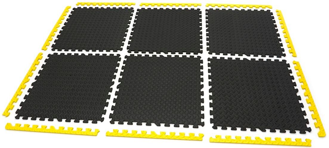Jeu de dalles de sol EVA de HBM pour la protection des sols, 6 pièces, noir, jaune