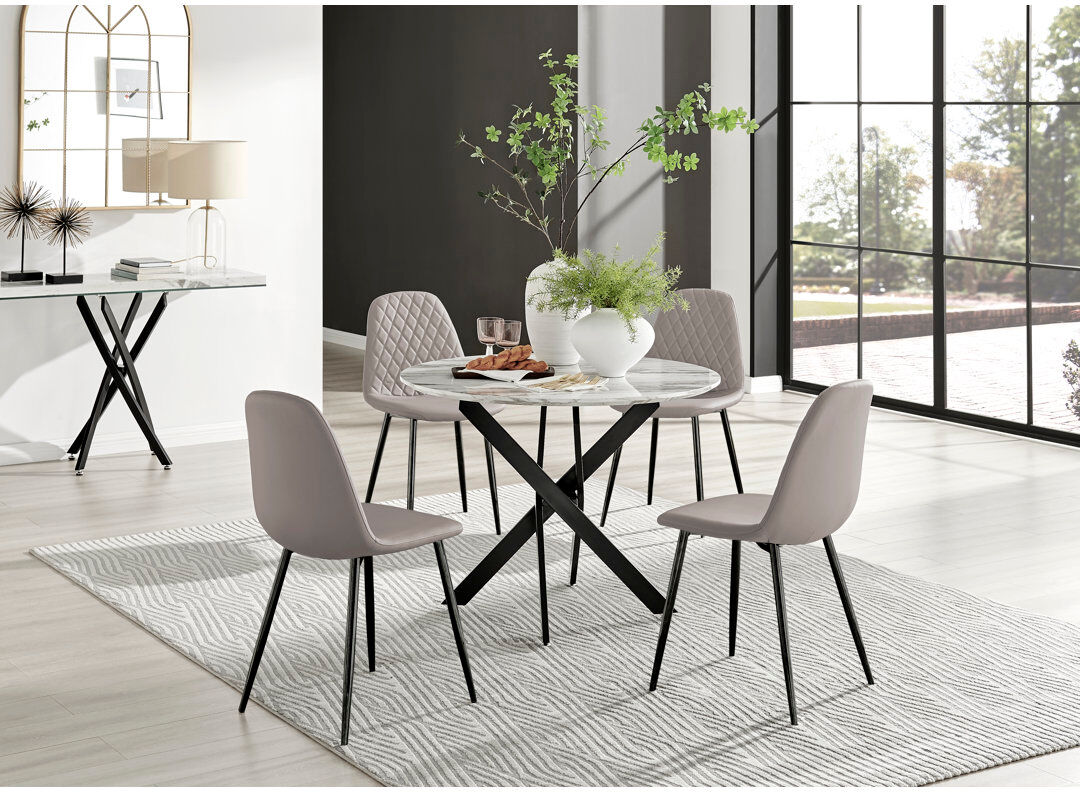 Canora Grey Corova 4 - Person Dining Set Cappuccino/Black/Grey Marble 4