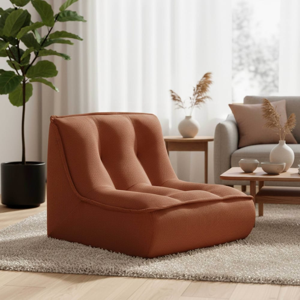 Oviala Fauteuil compressé en velours côtelé type chauffeuse terracotta Rouge 90x70x80cm
