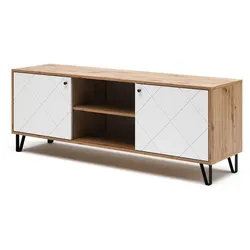 Vicco TV-Lowboard Nizza, Artisan-Weiß, 150 x 55,2 cm, Fernsehtisch mit 2 Türen
