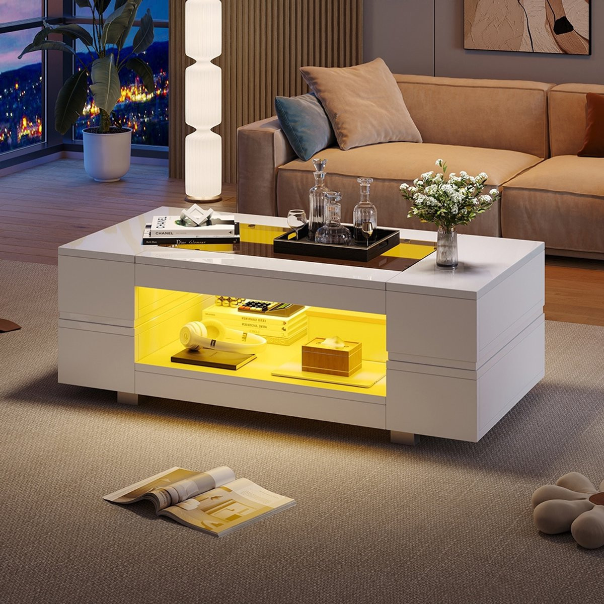 Pugsdrly Witte LED-salontafel met Bluetooth-app bediening