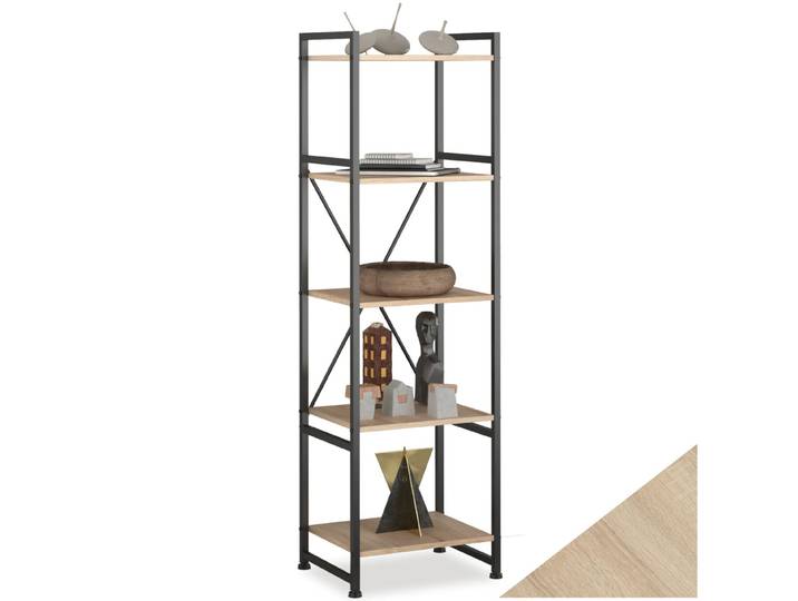 Etagère bibliothèque MANCHESTER style industriel 47,5 x 34,5 x 151,5 cm - Bois clair industriel, Chêne Sonoma