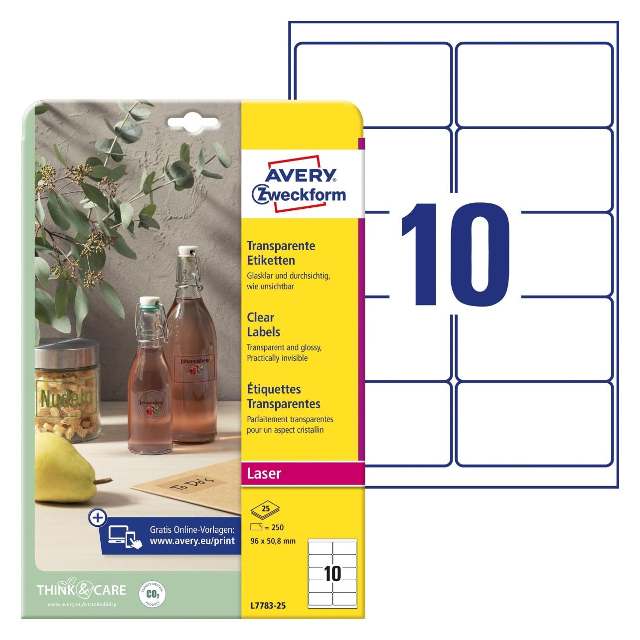 Avery Przezroczyste etykiety na produkty Crystal Clear 96 x 50,8 mm (L7783-25) (L7783-25)