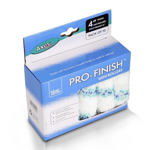 Axus Decor Pro-Finish Roller Medium Pool Blauw 10 stuks 4 Inch Ultra Fine Finish Mini Roller Sleeves voor glad schilderen compatibel met 6mm staaf