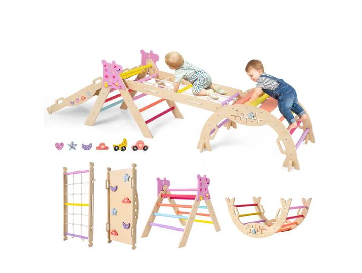 Driehoeksset 8-in-1 Opvouwbaar Klimspeelgoed Montessori Klimset van Hout Klimrek voor Kinderen