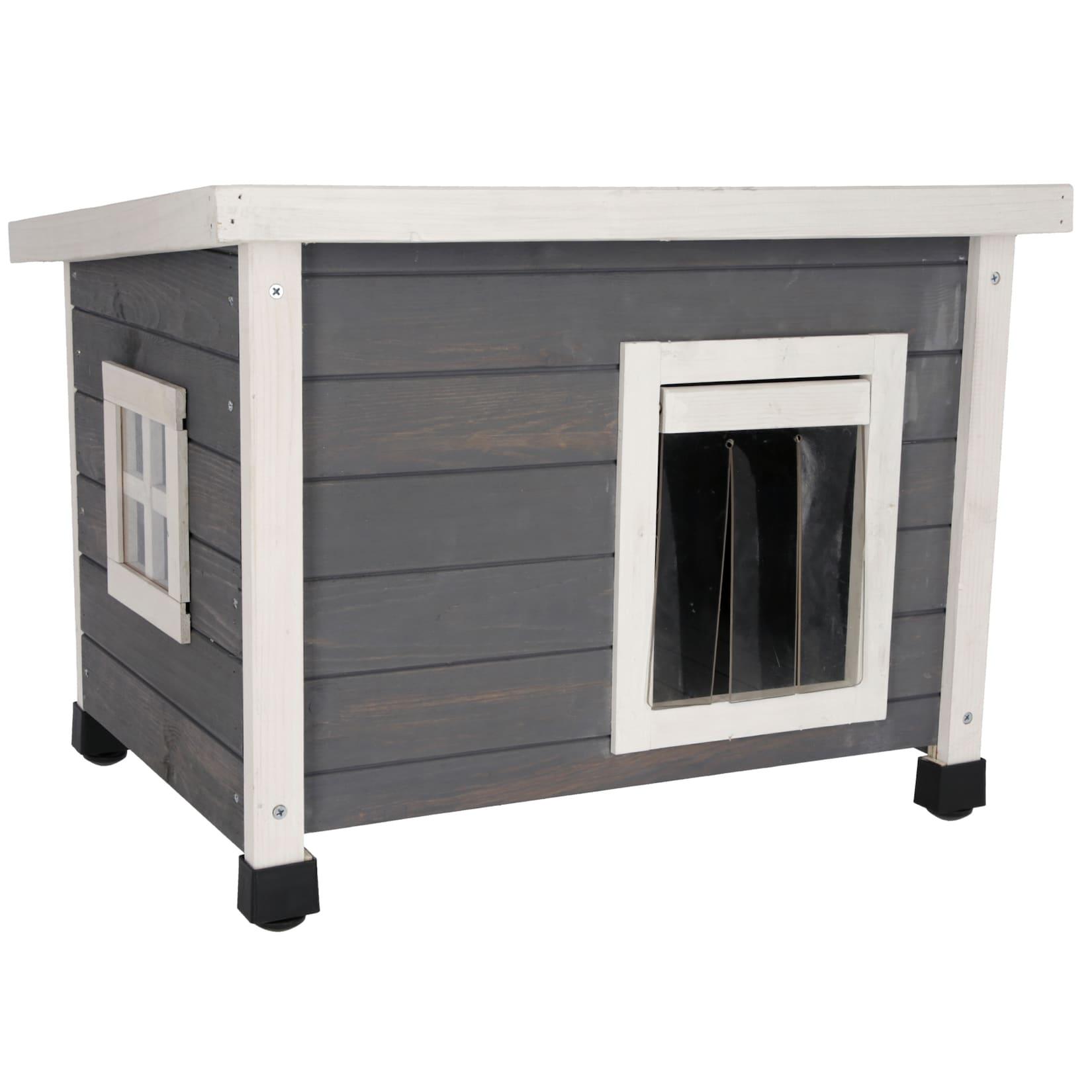 Kerbl Katzenhaus Rustica Katzenhütte Holz wei¤/grau Plexiglasfenster Katzenvilla