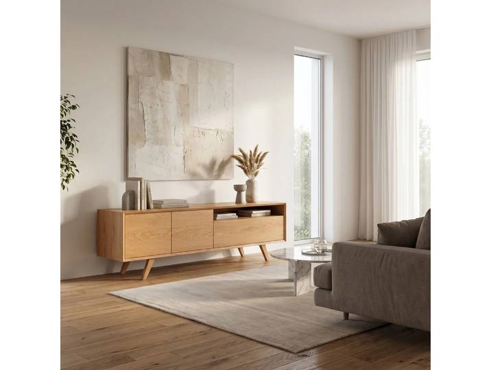 Buffet TV Quatro en bois massif 200 cm Bois de chêne massif