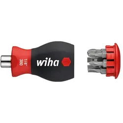Wiha Schraubendreher mit Bit Magazin magnetisch Schlitz, Phillips mit 6 Bits, Stubby, 1/4 zoll - 10386