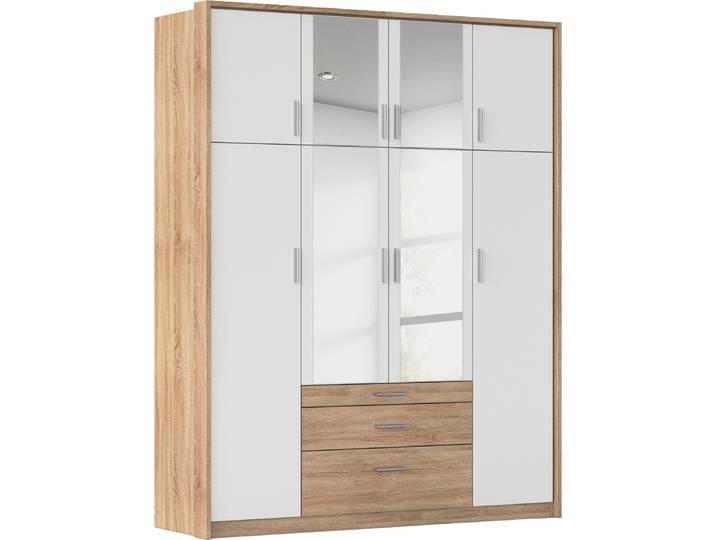 Kleiderschrank RAUCH Schrank Drehtürenschrank Garderobe Ankleide Schlafzimmer HILDESHEIM , weiß (eiche sonoma, alpinweiß), B:185cm H:231cm T:58cm, Holzwerkstoff, Schränke, Kleiderschrank Drehtürenschrank, oberste Schublade mit praktischer Facheinteilung MADE IN GERMANY