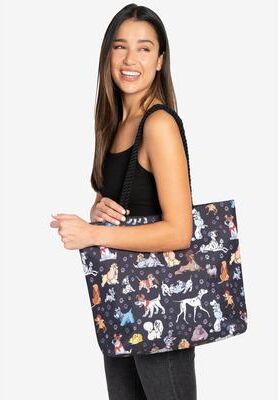 Women's Disney Dogs Travel Rope Tote Bag Carry-On Paw Prints 101 Dalmatian by Disney in Black