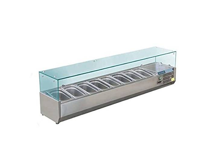 Polar Refrigeration G-Series Saladette réfrigérée 150W\, acier inoxydable\, 2°C à 8°C\, 435(H)x1800(W)x395(D)mm\, capacité : 8x 1/3 bacs Gastronorm (vendus séparément) )\, GD877