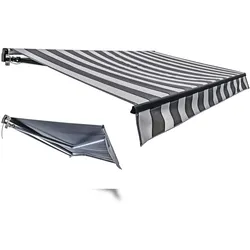DELUKE Gelenkarmmarkise PHILA 295x200cm Elektrisch mit LED Beleuchtung Grau-Weiß Polyester Balkonmarkise Gelenkmarkise für Terrasse/Balkon Sonnenschutz