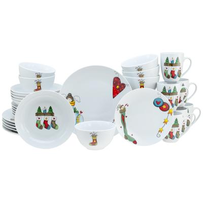 Kombiservice CREATABLE "Luna Socken, Kombi-Service 30-tlg", weiß, 30 Stk., Porzellan, Geschirr-Sets, Kombiservice, Winterlicher Dekor mit lustigen Sockenmotiven