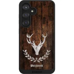 Nivocase Handyhülle für Samsung Galaxy S25 Hülle NIVOpure Case Schwarz Hirsch Holz Holzoptik (Samsung Galaxy S25), Smartphone Hülle, Schwarz