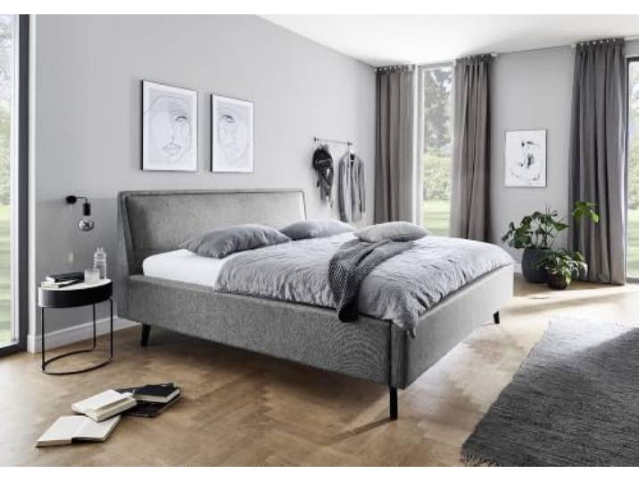 Meise Möbel Stauraumbett Frieda 160x200 cm Bettkasten & Lattenrost Webstoff Grau Holzfuß schwarz