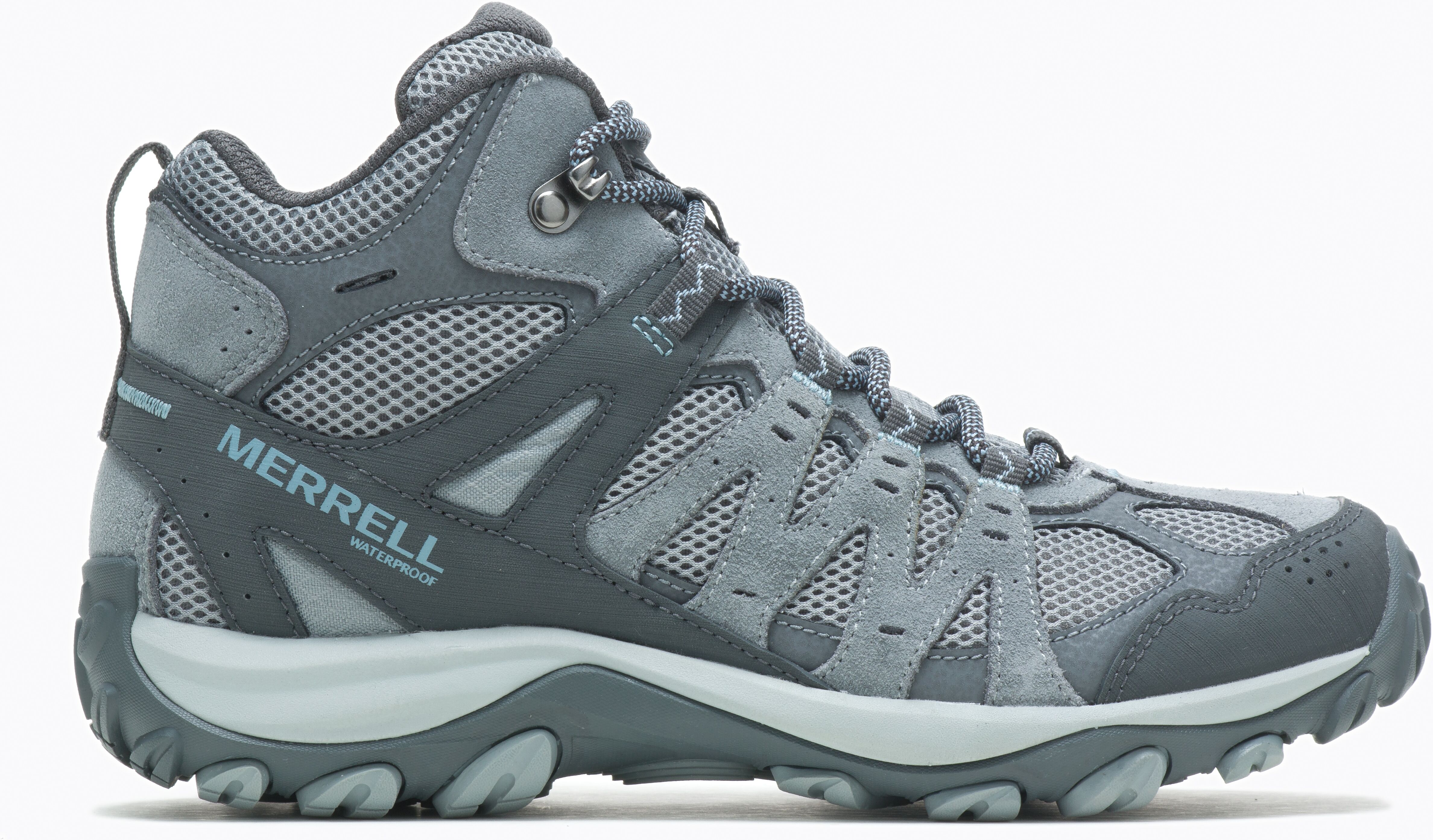 Wanderschuh MERRELL "ACCENTOR 3 MID WP", Damen, Gr. 37, atmungsaktiv, grau (monument), Leder, Textil, Schuhe Wanderschuh, wasserdicht monument 37, atmungsaktiv