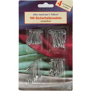 alzetta Sicherheitsnadeln 100-shn, silber, Metall, 4 Größen 28-45 mm, 100 Stück