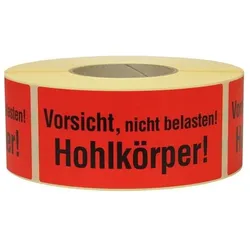 Transpak, Sicherheitskennzeichnung, Hinweisetikett Masse 145x70mm Papier Vorsicht nicht belastbarer Hohlkörper!