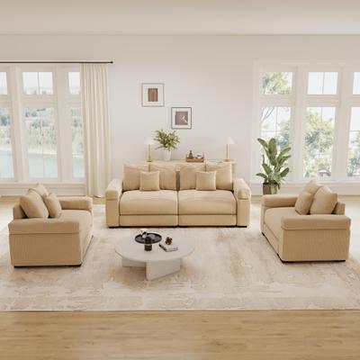 GDFStudio - 3-Piece Oversized Cloud Soft Corduroy Modular Sectional Sofa with Ergonomic Deep Seat