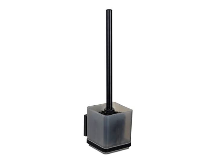 WENKO Brosse WC Quadro Noire Brosse WC en INOX avec Fixation Murale sans percer Accessoires WC Design repositionnables pour Salle de Bain DIM (l x h x p) 9\,5 x 37 x 12\,5 cm Noir