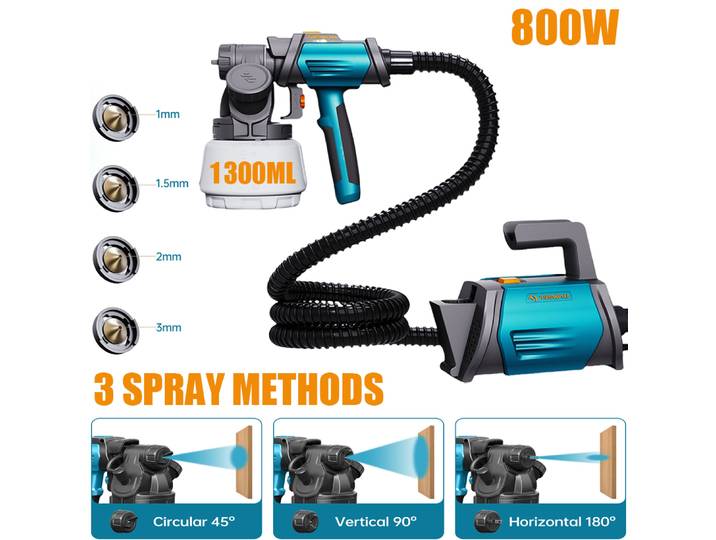 Pistolet de peinture HVLP 800W, 1200ml/min, avec 4 buses et sangle d'épaule, réduit la fatigue manuelle, pour la peinture domestique et professionnelle