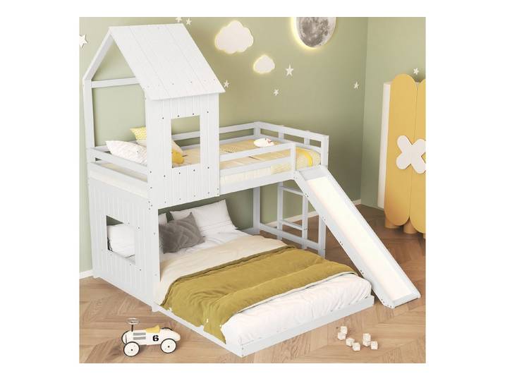 HAUSS SPOLE Kinderbett 90x200cm /140x200cm mit matratze Kinderbett mit Rutsche,Leiter,Fenster