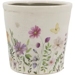 Chic Antique Avignon Blumentopf mit Blumenmotiv, H10/Ø 11 cm creme