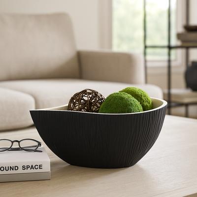 Sagebrook Home Teardrop Textured Decorative Bowl for Home Decor - Black and White