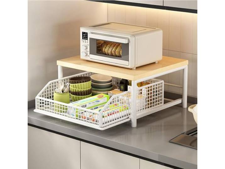 KKTX Küchen-Mikrowellenwagen, Allzweckwagen-Organizer, kleines Küchenregal, Mikrowellenständer mit unterem Ablagekorb, für Büro, SchlafsaalWhite,37x26x18cm