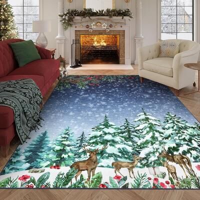 Garvee Christmas Winter Forest Deer Area Rug