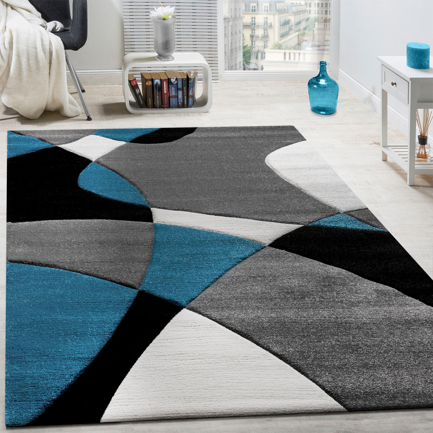 Teppich PACO HOME "Diamond 664", blau (türkis), B:80cm H:16mm L:150cm, Kunstfaser, Teppiche, Teppich, 3D-Design, Kurzflor, 3D-Design, modernes geometrisches Muster türkis B : 80cm 1 Stk., 16mm, L: 150cm